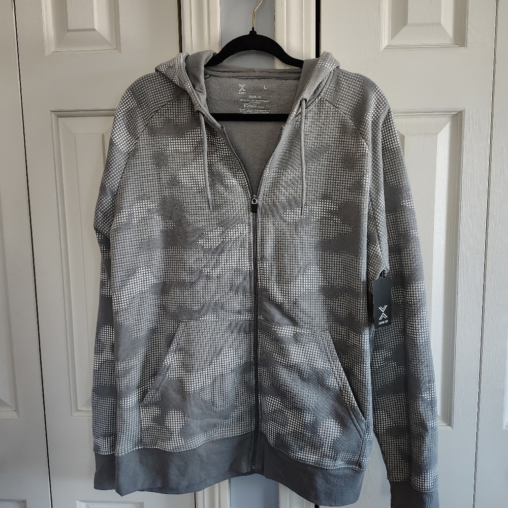 Version Quick Dri White Camo Men's Hoodie Zip Front L